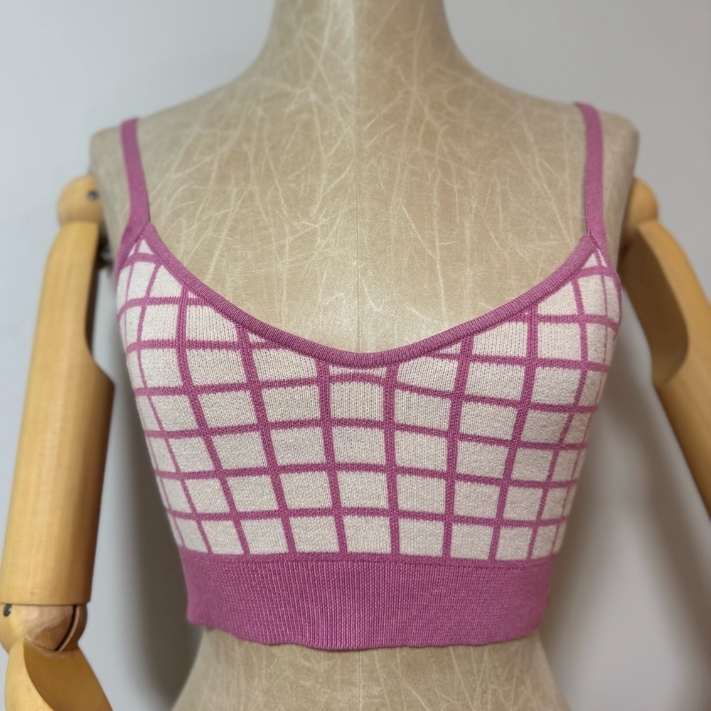 OAK + FORT Pink and Cream Knit Bralette (S) - Picture 2 of 8